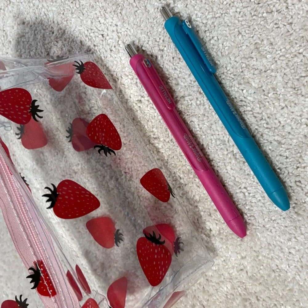 Strawberry Clear Pencil Case with Pens